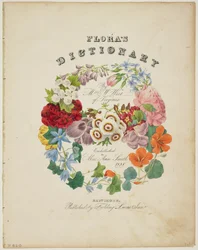 Frontispicio y página de título, Guirnalda de flores, de 